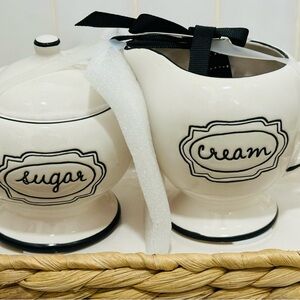 Rae Dunn Vintage looking Cream and Sugar Ceramic Set with Black Accents